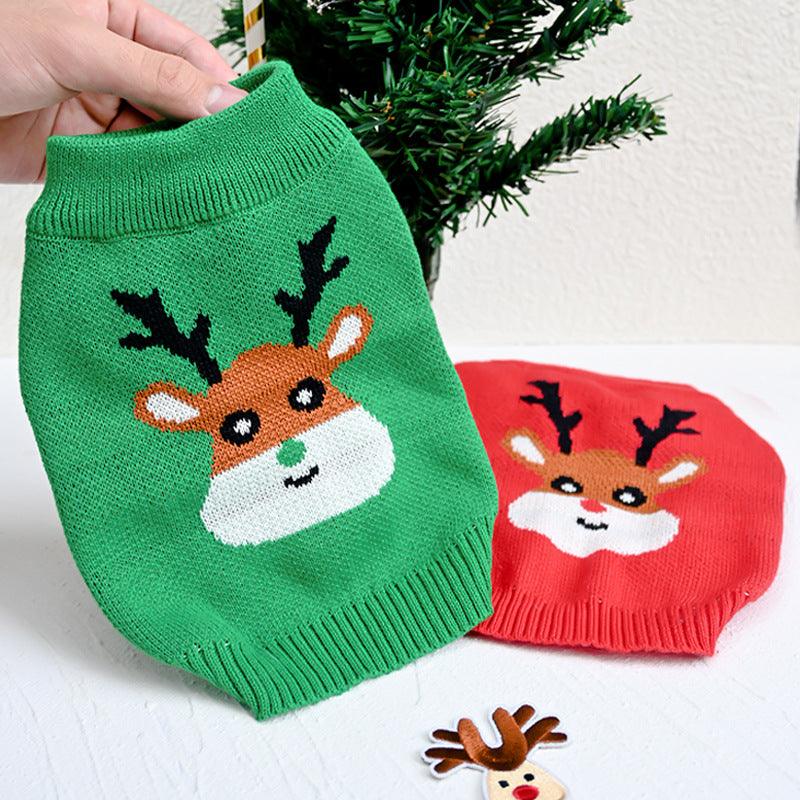 Festive Fairytale Pet Sweater: Elk Printed Knitwear For Dogs And Cats