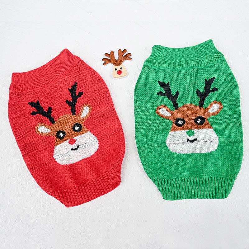 Festive Fairytale Pet Sweater: Elk Printed Knitwear For Dogs And Cats