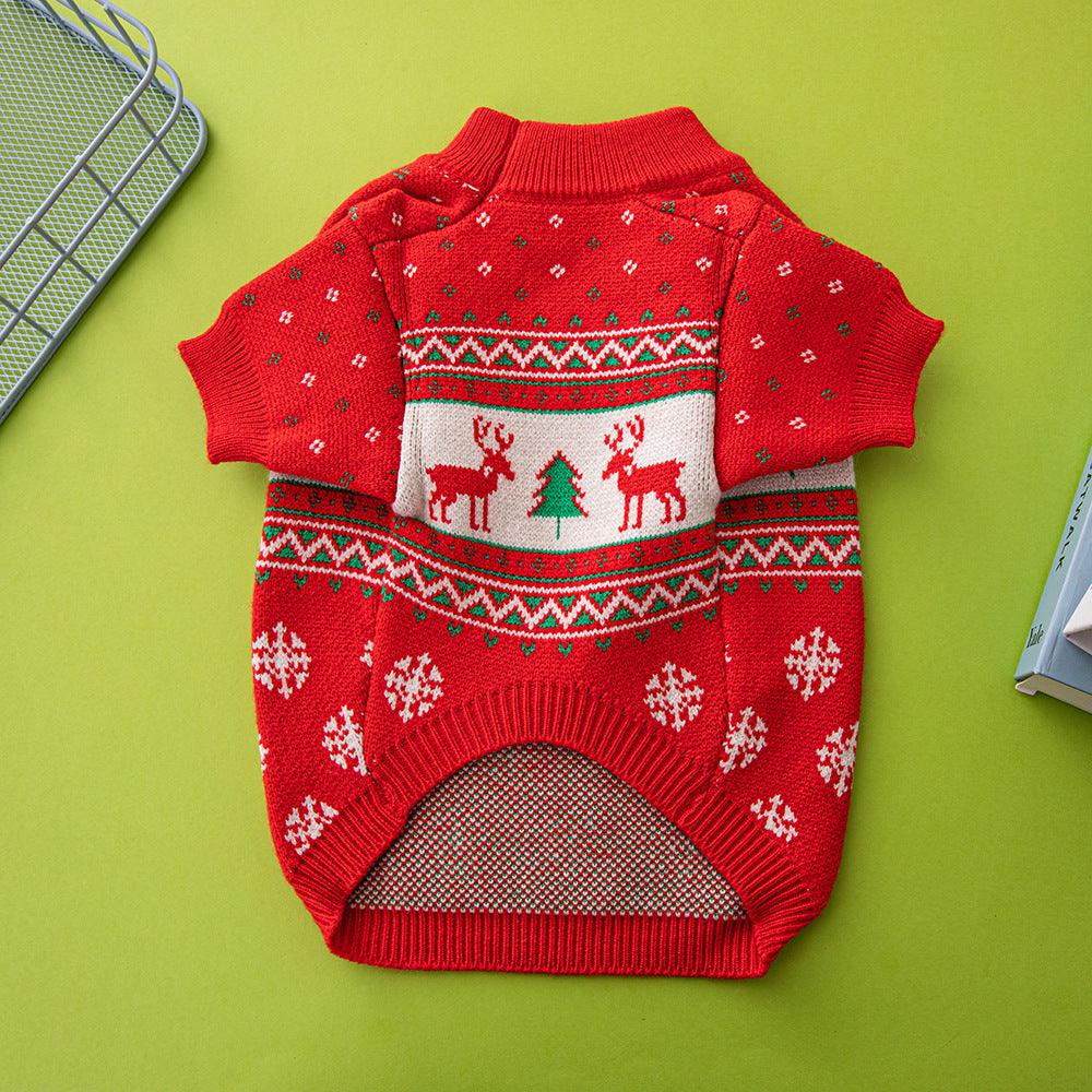 Festive Holiday Pet Sweater - Cozy Knitted Wool Christmas Dog Sweater With Elk And Christmas Tree Design