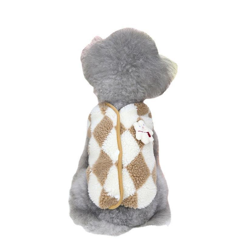 Cozy Checkerboard Plush Pet Vest - Warm Cotton Jacket For Cats And Dogs