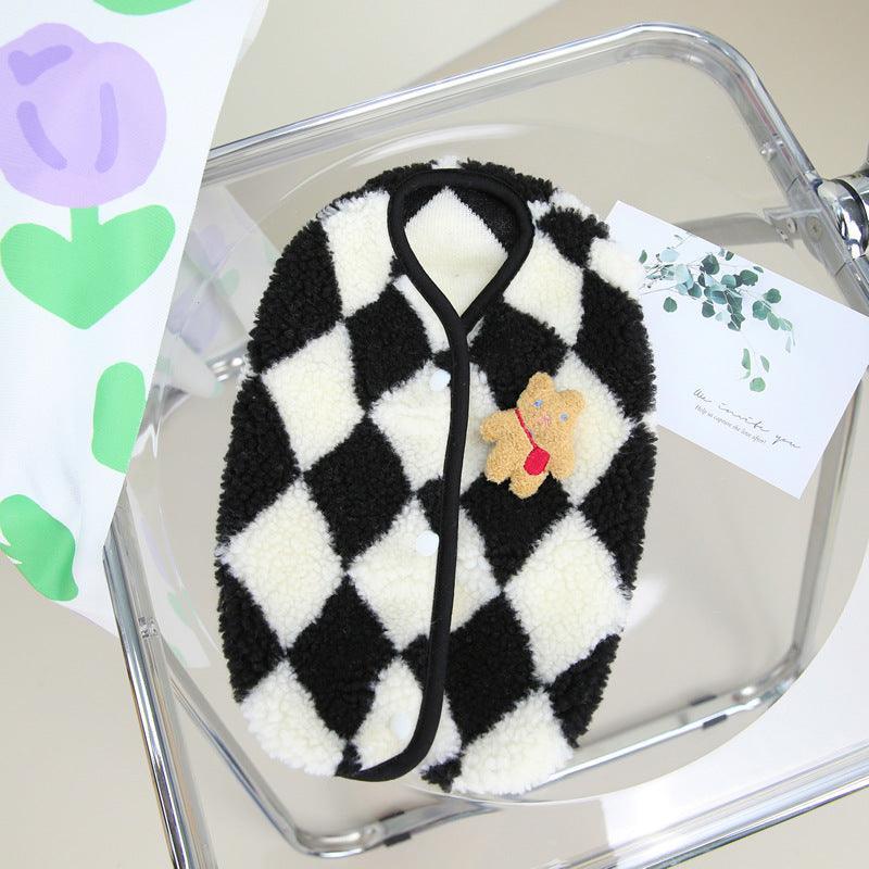 Cozy Checkerboard Plush Pet Vest - Warm Cotton Jacket For Cats And Dogs